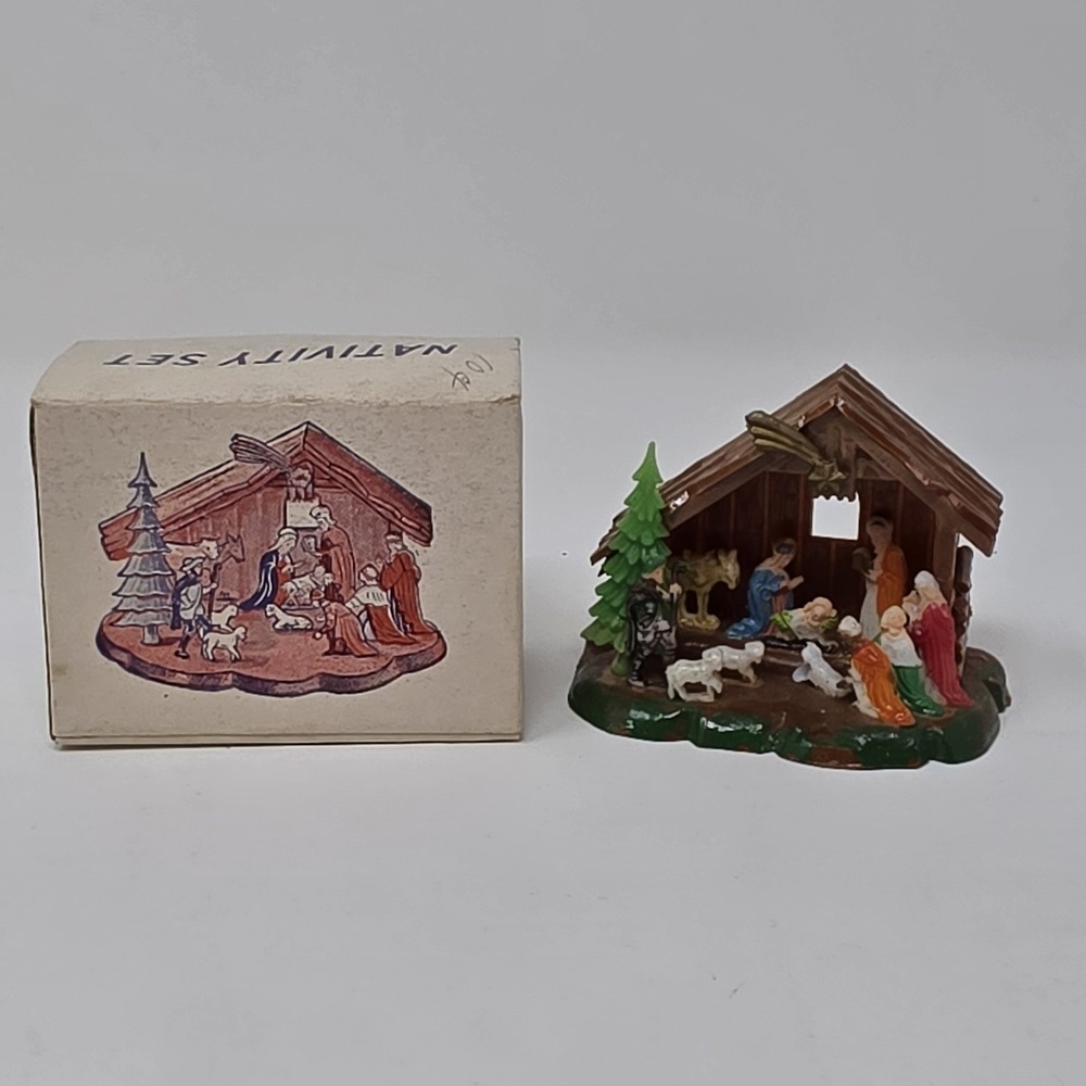 Vintage Shiny Brite Miniature Plastic Nativity Scene With Original Box